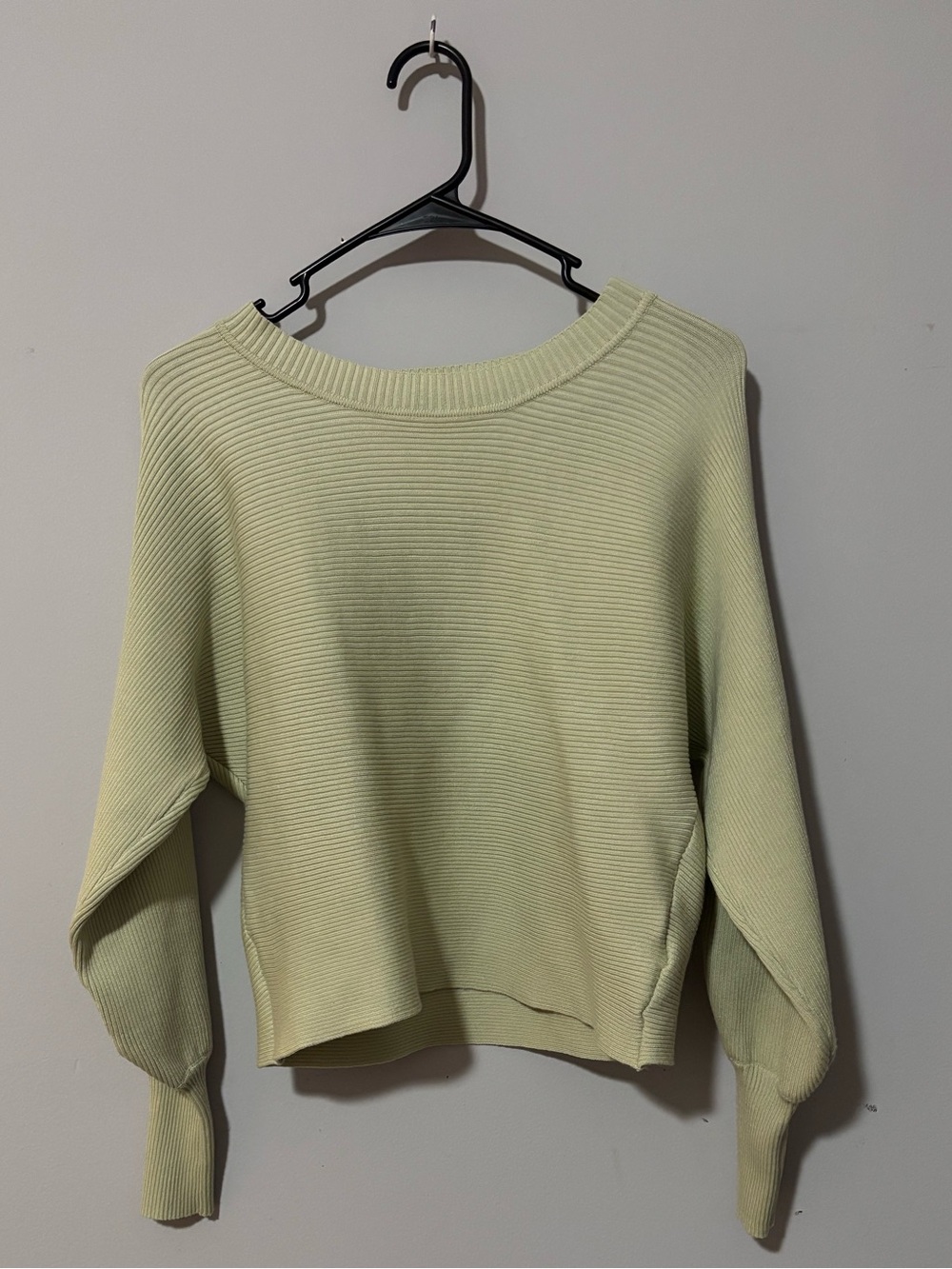 Pink Rose Pale Lime Ribbed Crewneck Sweater